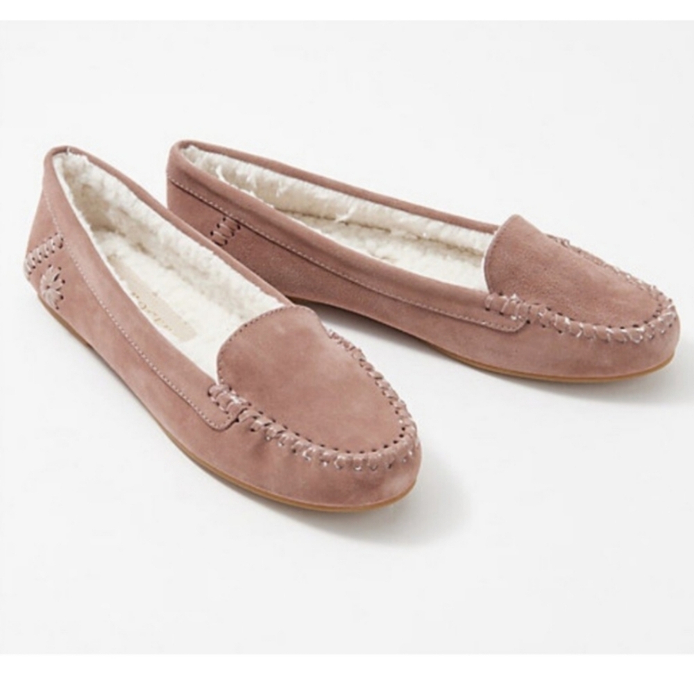 🆕️ Jack Rogers Sherpa Lined Suede Moccasin Mauve Cabincore Size 7.5 Cottagecore